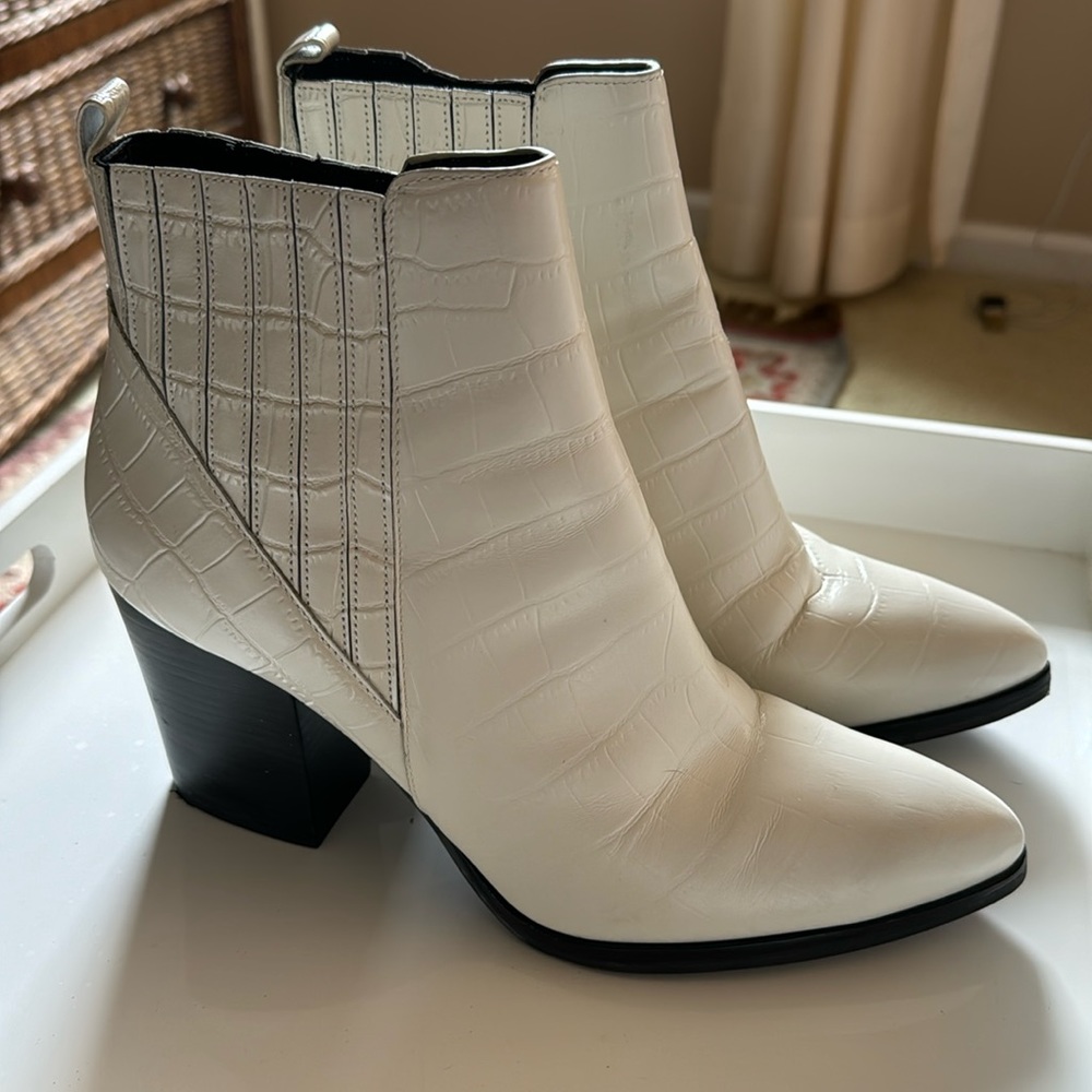 Marc Fisher White Croc Embossed Booties
